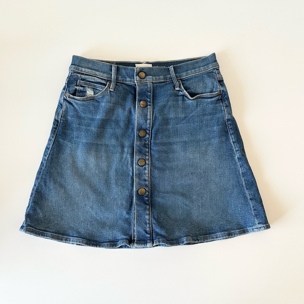 MOTHER Denim Button-Front A-Line Mini Skirt in Blue